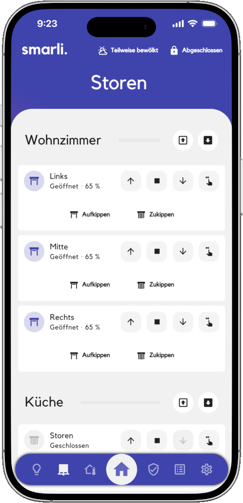 Steuerung von Storen in der Smart Home App von smarli.
