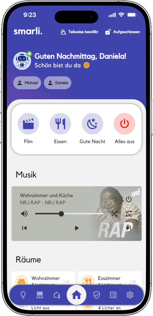 Musiksteuerung in der Smart Home App von smarli.